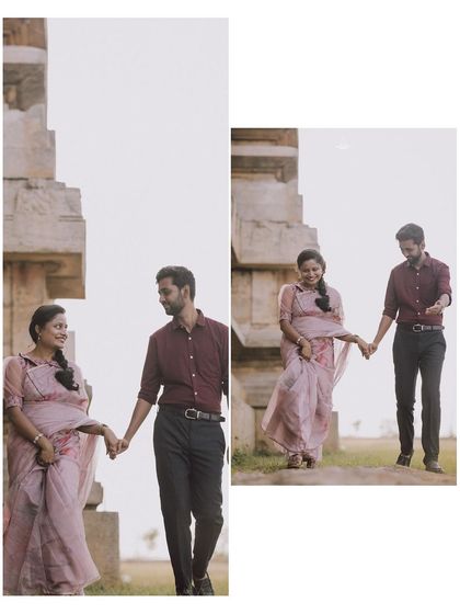 A duplicate of ID 298, this collage captures a couple's romantic walk during their vintage-themed pre-wedding shoot.