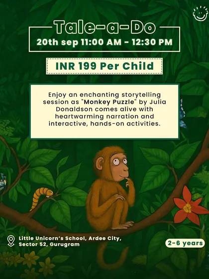 An enchanting storytelling session of "Monkey Puzzle" by Julia Donaldson. These sessions include heartwarming narration and interactive, hands-on activities for kids aged 2-6.