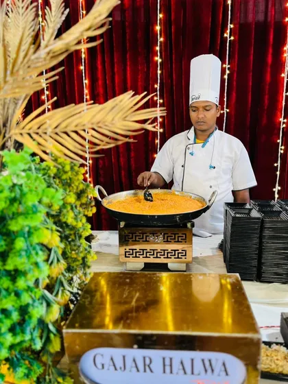 The Gajar Halwa counter, where this traditional sweet is prepared live, filling the air with a warm, comforting aroma.