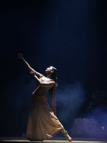 A solo moment of grace from 'Sitayana'. Even within a large ensemble production, I choreograph and perform solos that capture the character's emotional journey.