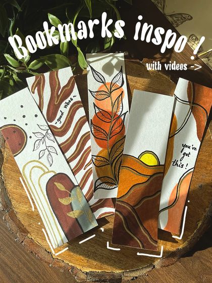 A collection of bookmarks with a warm, earthy, and abstract theme. These feature motivational quotes like "good vibes" and "you've got this!"