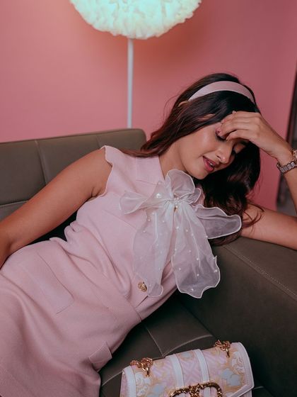 The versatility of our accessories is what I love. This hair bow turned collar bow is a perfect example.