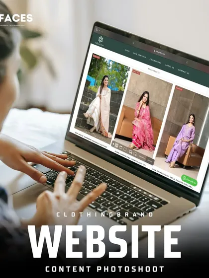 A person browsing a clothing brand's website, which features our content photoshoot. We create a full suite of visual assets for websites, including banners, category images, and product shots.