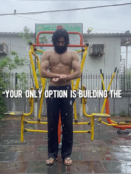 Your only option is building the best version of yourself. A motivational shot of me getting a workout in the rain at an open-air gym.
