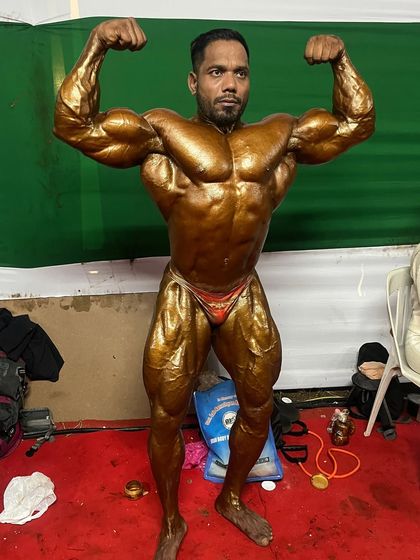 Backstage at the IBBF Mr. India 2025 competition in Karnataka. This is the final look before stepping under the lights.