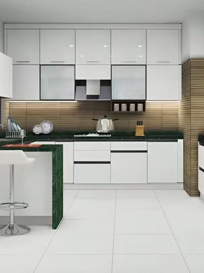 Modular Kitchen - Modular Home Interiors Modern Kitchens with Islands & Breakfast Bars photo 36
