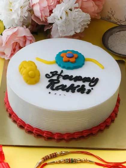 Our Ultimate Pineapple Raksha Bandhan Cake is a light and refreshing option, decorated with a colorful fondant rakhi.