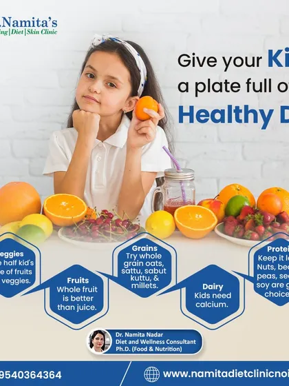 Bacche nakhre karte hi hain, but building healthy habits early is key. I help parents create balanced plates for their kids with plenty of veggies, fruits, whole grains, and lean protein. This visual breaks down how to build a healthy, kid-friendly meal.