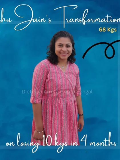 This was Reshu at 68 kgs, before she started her 4-month journey. She wanted a plan that didn't feel like a punishment, and that's exactly what we created together.