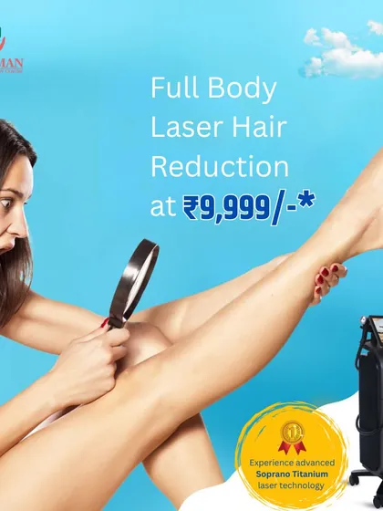 Achieve smooth skin all over with our full body laser hair reduction package, starting at just ₹9,999. We use the advanced Soprano Titanium laser, a leading technology for safe and effective results.