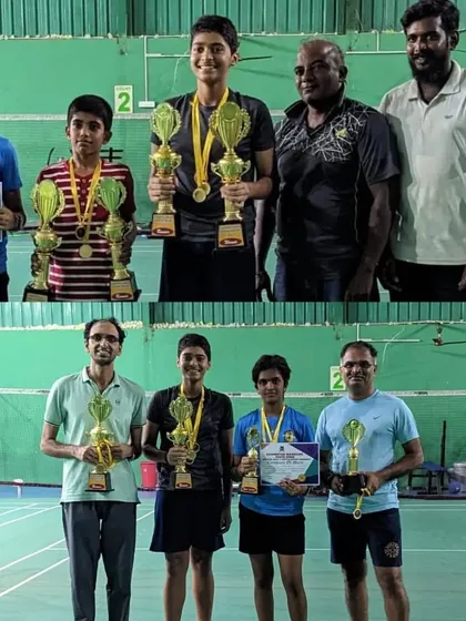 A collage of our winning students from Fame Badminton Academy at the Badminton Warriors State Open Tournament.