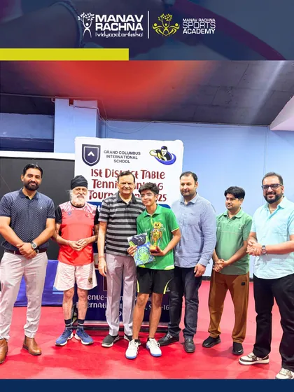 Armaan Wadhwa receiving his trophy at the District Table Tennis Championship. We celebrate every victory of our athletes as a step towards greater achievements.