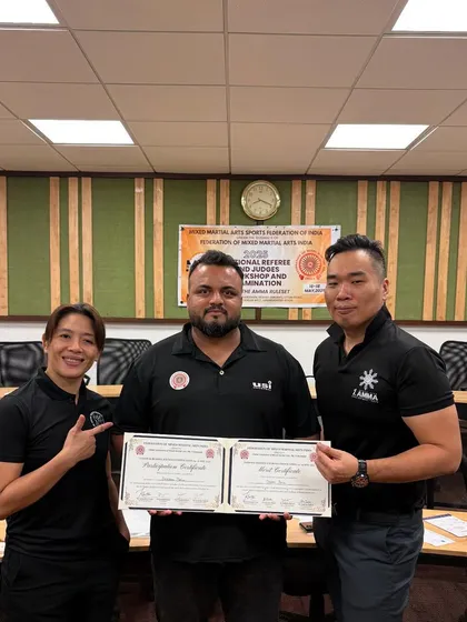Receiving my International-C License as an AMMA Referee & Judge. This wasn't just about passing an exam; it was about a commitment to excellence in martial arts officiating.