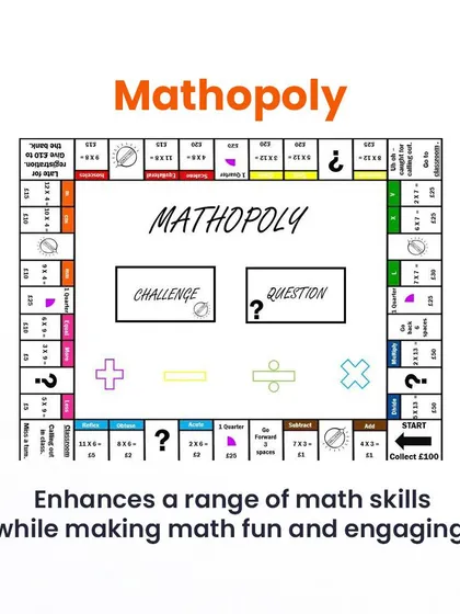 Our custom 'Mathopoly' board is designed to enhance a variety of math skills. It makes learning feel less like homework and more like a fun family game night.