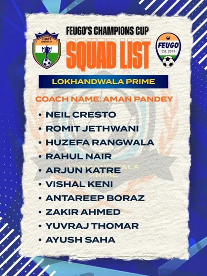 The official squad list for Lokhandwala Prime, one of the teams competing in our Champions Cup. We ensure our tournaments are organized professionally from start to finish.