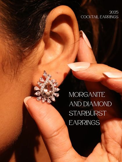 These Morganite and Diamond Starburst Earrings offer a soft, romantic sparkle. The pear-shaped morganite is surrounded by a halo of diamonds, perfect for an elegant evening look.