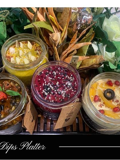 Dive into deliciousness with our 3 Dips Platter. This platter comes with a variety of our signature dips, each packed with fresh, vibrant flavors that your guests will love.