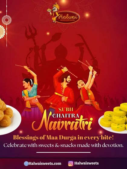 Blessings of Maa Durga in every bite. Celebrate Chaitra Navratri with our sweets and snacks made with devotion, including Sesame Ladoo and Kesar Peda.