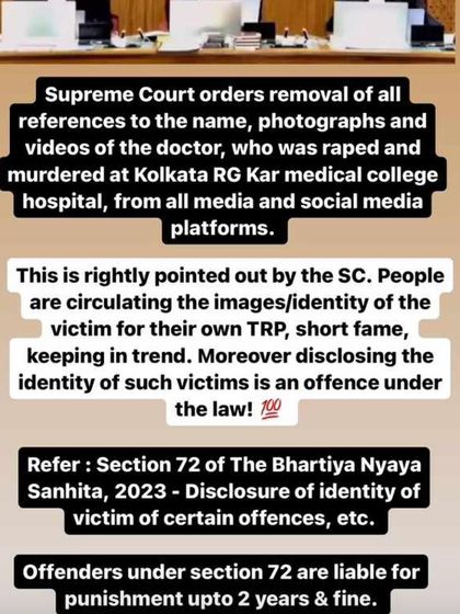 The Supreme Court has rightly ordered the removal of the victim's identity from all media platforms. Disclosing the identity of such victims is not only insensitive but also an offense under the law.