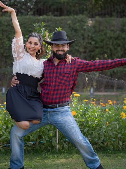 A playful moment captured during an outdoor shoot. We teach various partner dance styles suitable for any occasion.