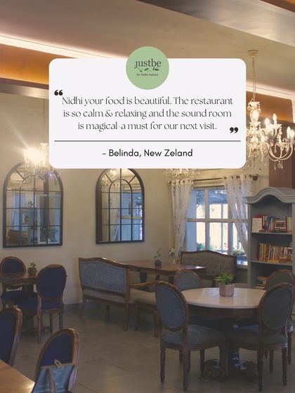 Another kind word from Belinda, who described our restaurant as calm and relaxing, and our sound room as "magical." It fills us with joy when our guests feel the peaceful energy we cultivate in every part of Justbe.