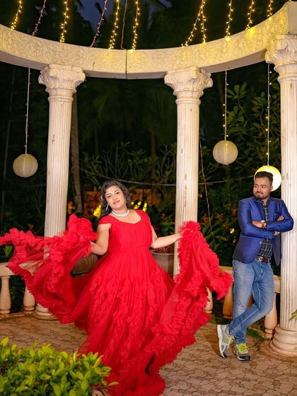 A glamorous night shot at our European-style colonnade, with hanging lights adding a touch of magic.