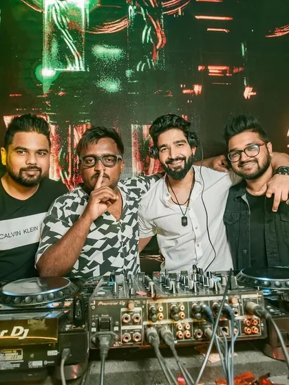 It's a team effort. A group photo from behind the decks at Cavalry The Lounge with my fellow DJs and crew who help make the night happen.