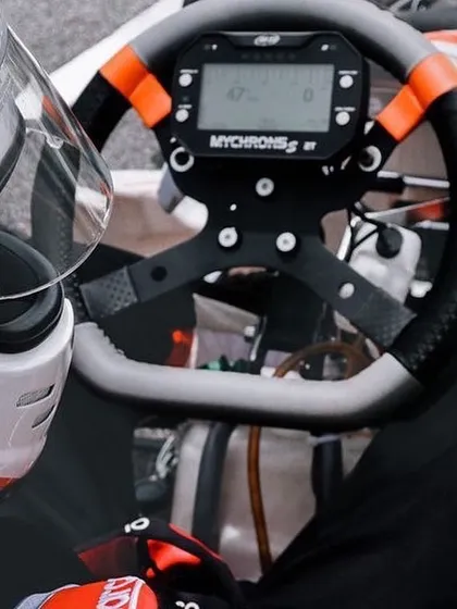 A driver's view of the MyChron5 steering wheel.