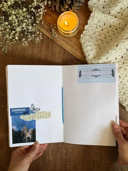 An airmail-themed page, perfect for a journal about moving to a new country.