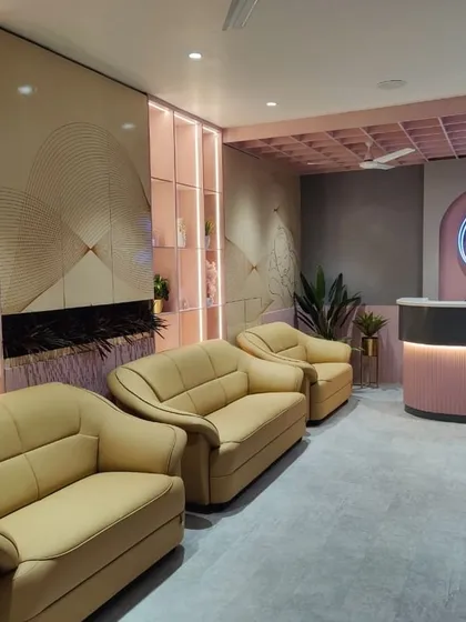 This is the reception and waiting area of the Life Care Clinic. I used a palette of soft pinks, gentle curves, and warm lighting to create a serene and welcoming space, ensuring patients feel at ease from the moment they arrive.