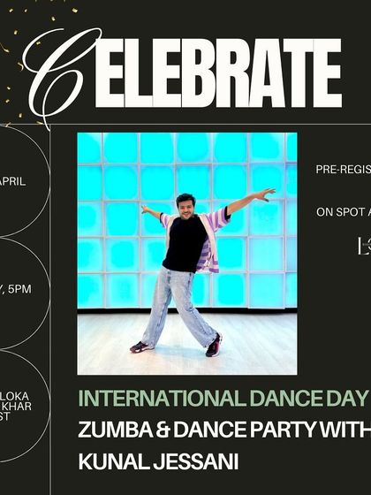 An announcement for our International Dance Day Zumba Party. We love finding reasons to celebrate and move together as a community.