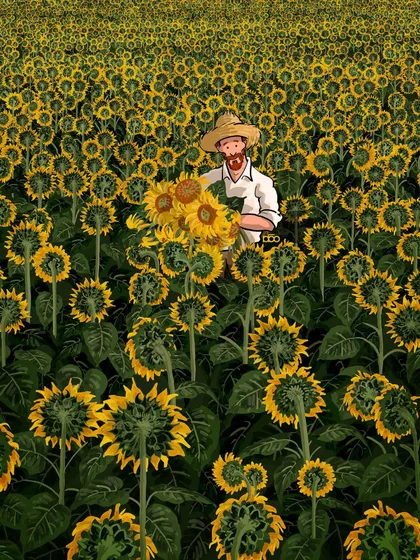 In a vast field, thousands of sunflowers turn away, but a loyal few turn toward the artist. This piece is a metaphor for true support. It is not about being part of the crowd, but about being one of the few who stand with you through hardship, reflecting the kind of loyalty I strive to capture in my art.