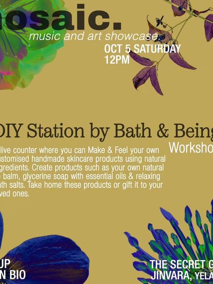 Here's an announcement for a DIY Station workshop where you can make your own soaps, lip balms, and bath salts. This was for an art showcase event in Yelahanka.