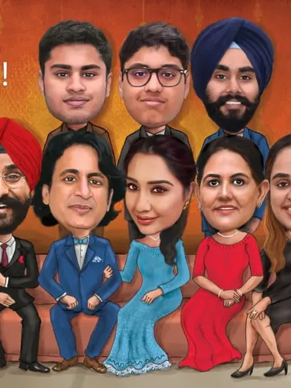 Celebrate family milestones with a gift that includes everyone. We created this beautiful group caricature for a family celebrating a 25th wedding anniversary.