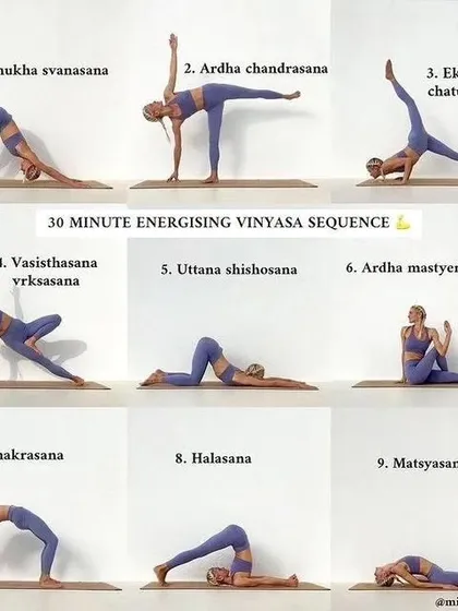 This is a sample of a 30-minute energizing Vinyasa sequence. I design flows like this to logically progress from one pose to the next, building heat and energy in the body.