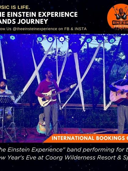 The band performing live at the beautiful outdoor venue of Coorg Wilderness Resort for New Year's Eve.