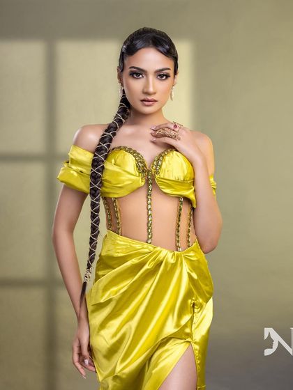 A flawless makeup look for a flawless day. This high-fashion look in a yellow gown is from one of our creative shoots.