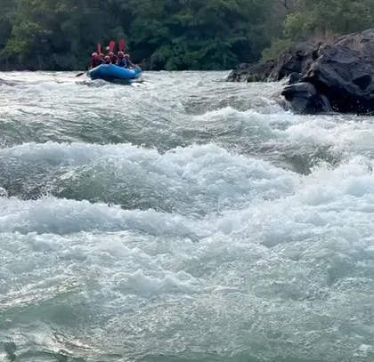 The churning white-water of the Kali River is a powerful sight, promising an exhilarating ride for our summer camp participants.