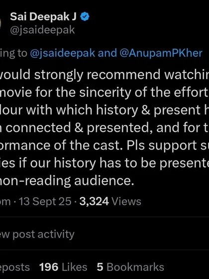 My recommendation for "The Bengal Files". I emphasize the sincerity of the effort and the importance of such movies in presenting historical truths to a wider, non-reading audience.