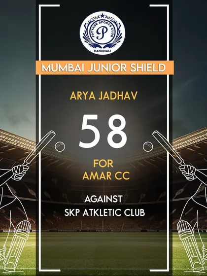 Arya Jadhav scored a solid 58 runs for Amar Cricket Club in the Mumbai Junior Shield.