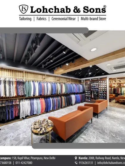 We blend a wide selection with personalized service. This part of our store shows the bespoke and formal wear section, complete with comfortable seating where you can relax while we help you find the perfect outfit.