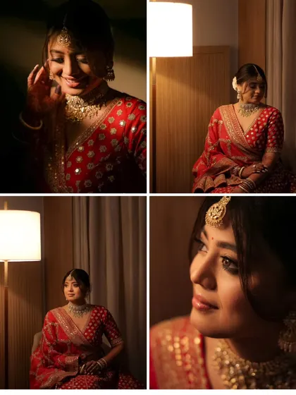 A collage of moody, lamp-lit bridal portraits. This shows how I use artificial light to create dramatic and intimate photos.