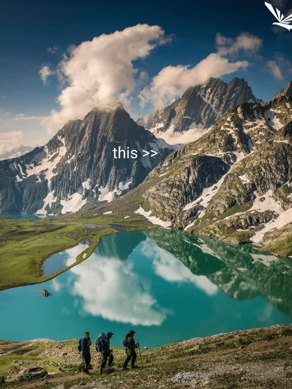 What makes me happy? This. A stunning turquoise lake surrounded by snow-capped mountains in Kashmir.