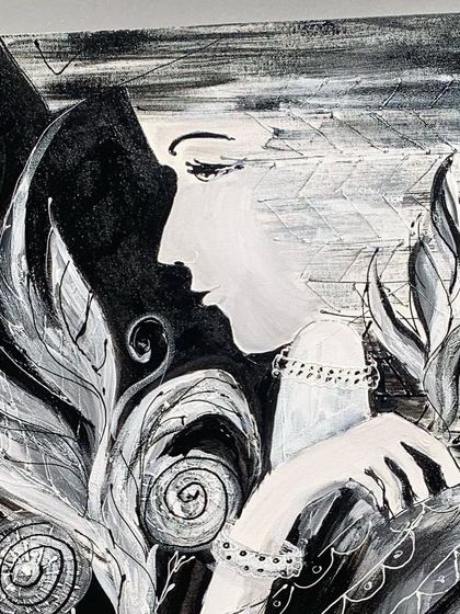 A black and white painting created for an event with the Speaking Art Foundation. The piece explores the world of the visually impaired, using strong contrast and texture to convey emotion.