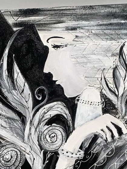 A black and white painting created for an event with the Speaking Art Foundation. The piece explores the world of the visually impaired, using strong contrast and texture to convey emotion.