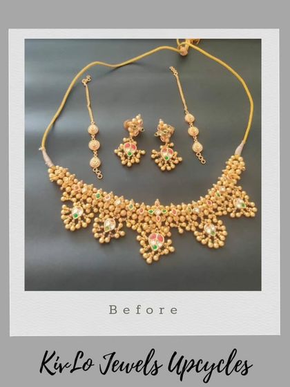 Another view of the original gold necklace set before its transformation. It's a lovely piece on its own, but it holds the potential for something even more spectacular.