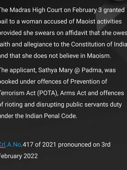 My expertise extends to securing bail under special laws like the Prevention of Terrorism Act (POTA). This Madras High Court order demonstrates that even in sensitive cases, bail can be obtained by meeting specific conditions laid down by the court, showcasing the importance of a tailored legal strategy.