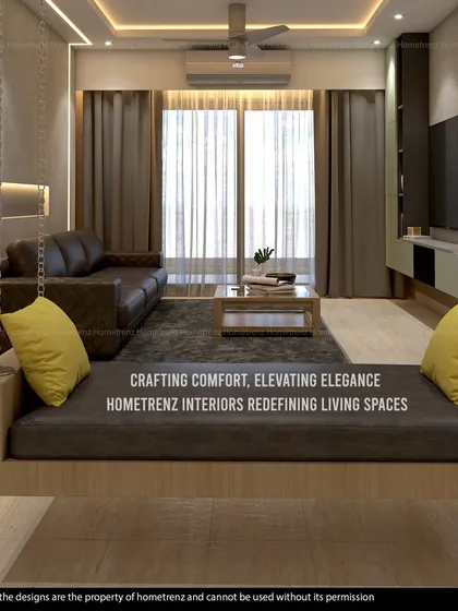 Crafting comfort and elevating elegance is my goal. This living room features a modern indoor swing, a deep leather sofa, and soft ambient lighting to redefine the living space.