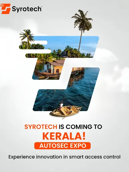 Our announcement graphic for the Autosec Expo in Kerala, where we invited attendees to experience innovation in smart access control firsthand.