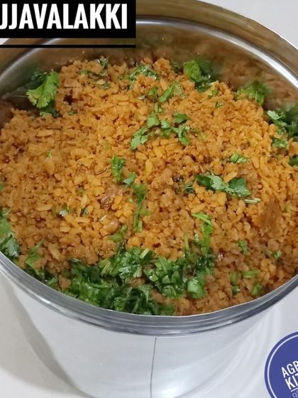 Gojjavalakki, a traditional Karnataka dish made from flattened rice (avalakki) with a tangy and spicy tamarind-based masala. It's a unique and flavorful breakfast item.